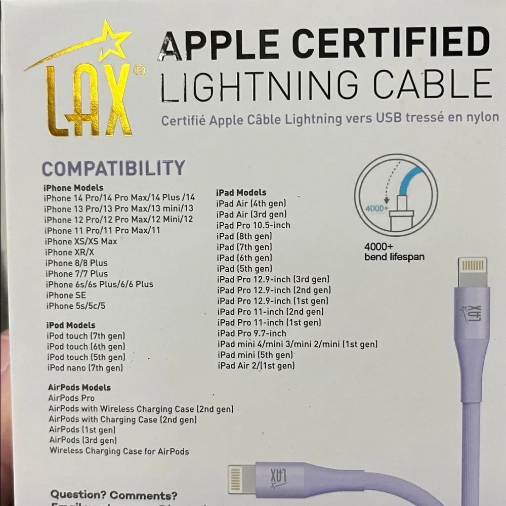 Apple Certified Lightning Cable.. NWT!! never opened Light purple color